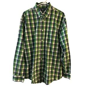 Orvis Mens XL Green Blue Gingham Check Long Sleeve Button Down Cotton Shirt